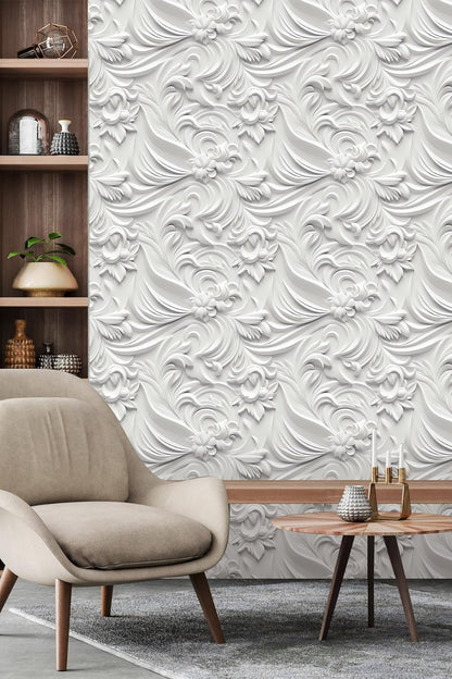 Floral Peel and Stick Wallpaper 3D Effect Interior Wall Décor Contact Paper Self Adhesive Removable Renter Friendly for Bedroom Living Cabinet Room 17.7in x 9.8ft (Not Textured Wallpaper