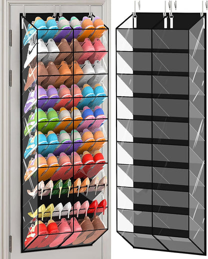UVIAHOMI 20-30 Pairs Over the Door Shoe Organizer, Clear Pockets Hanging Shoe Storage for Closet, 10-Tier Door Shoes Rack, Handing Shoes Holder Fit All the Family's Sneakers, Boots, Heels, White