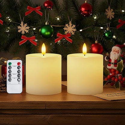 Homemory White Flameless Candles Battery Operated with Remote Timer, 3x3 Real Wax LED Pillar Candle for Home Fireplace Bedroom Living Room Party, Set of 3
