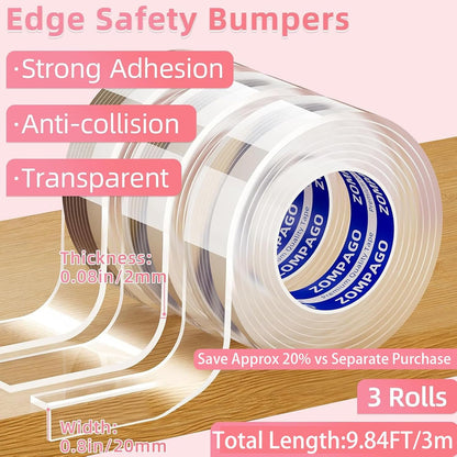 ZOMPAGO Baby Proofing Edge Protector Strip 1.4in x 13FT Clear Furniture Corner Guards for Toddlers Transparent Soft Sharp Edge Safety Bumpers Table Desk Fireplace Child Proof Protector Tape