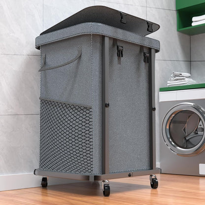 60 Gal(230L) Laundry Basket with Lid, Rolling Laundry Hamper with Wheels, Dirty Clothes Hamper with Metal Frame and Removable Bag Design, Suitable for Laundry Room, Bedroom (Black, 3 Section 230L)