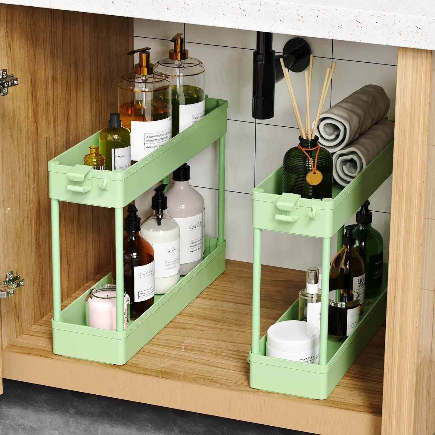 SPACEKEEPER Slim Rolling Storage Cart 4 Tier Bathroom Organizer Cart Mobile Shelving Unit Slide Out Utility Cart for Kitchen, Bthroom, Makeup, Craft, Laundry Narrow Places, Black
