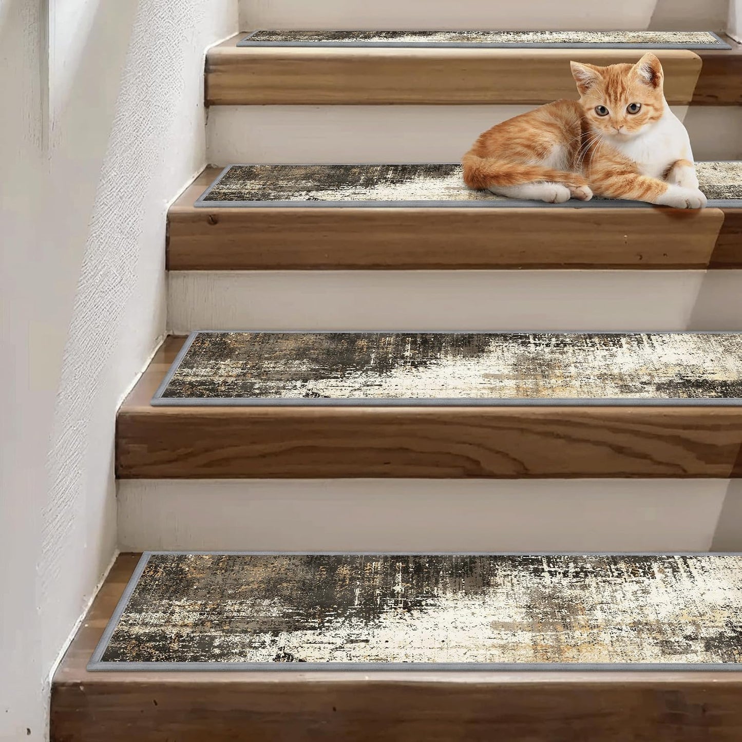 sarben Non Slip Stair Treads for Wooden Steps 15PCS - 8"x30" Indoor Safety Carpet, Edging Mats with TPE Adhesive Backing, Pet and Elderly Friendly Stair Rugs (Taupe) - Colors A