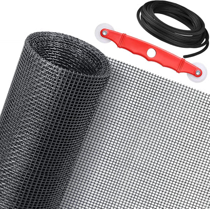 Window Screen Replacement Kit, 48'' x 99'' Fiberglass Screen Mesh with Rolling Tool and Screen Retainer Spline, DIY Adjustable Screen Door Mesh for Window, Door and Patio, Black