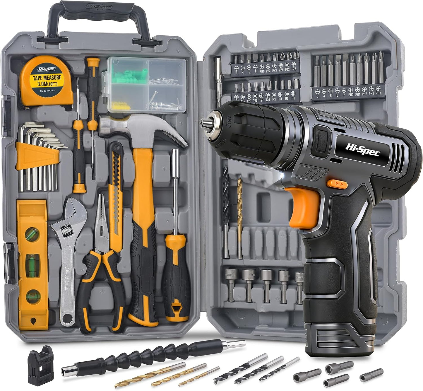 Hi-Spec Pink Tool Set with 8V Drill Set. Complete Cordless & Rechargeable USB Electric Drill Driver Kit for Women, Home DIY Repair & Maintenance, in a Compact Toolbox.