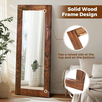 Solid Wood Full Length Mirror - 65"x22" Arched Floor Mirror, Free Standing & Wall Mounted - Elegant Design for Bedroom, Dressing Room, Hallway, Brown