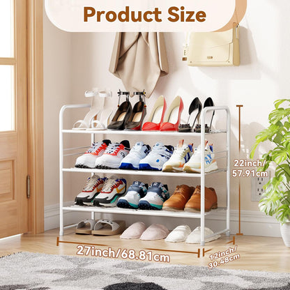 Simple Shoe Rack 2 Tier 27 Inch Wide, Heavy Duty Metal Closet Shoe Organizer Shelf for Entryway, Front Door, Black
