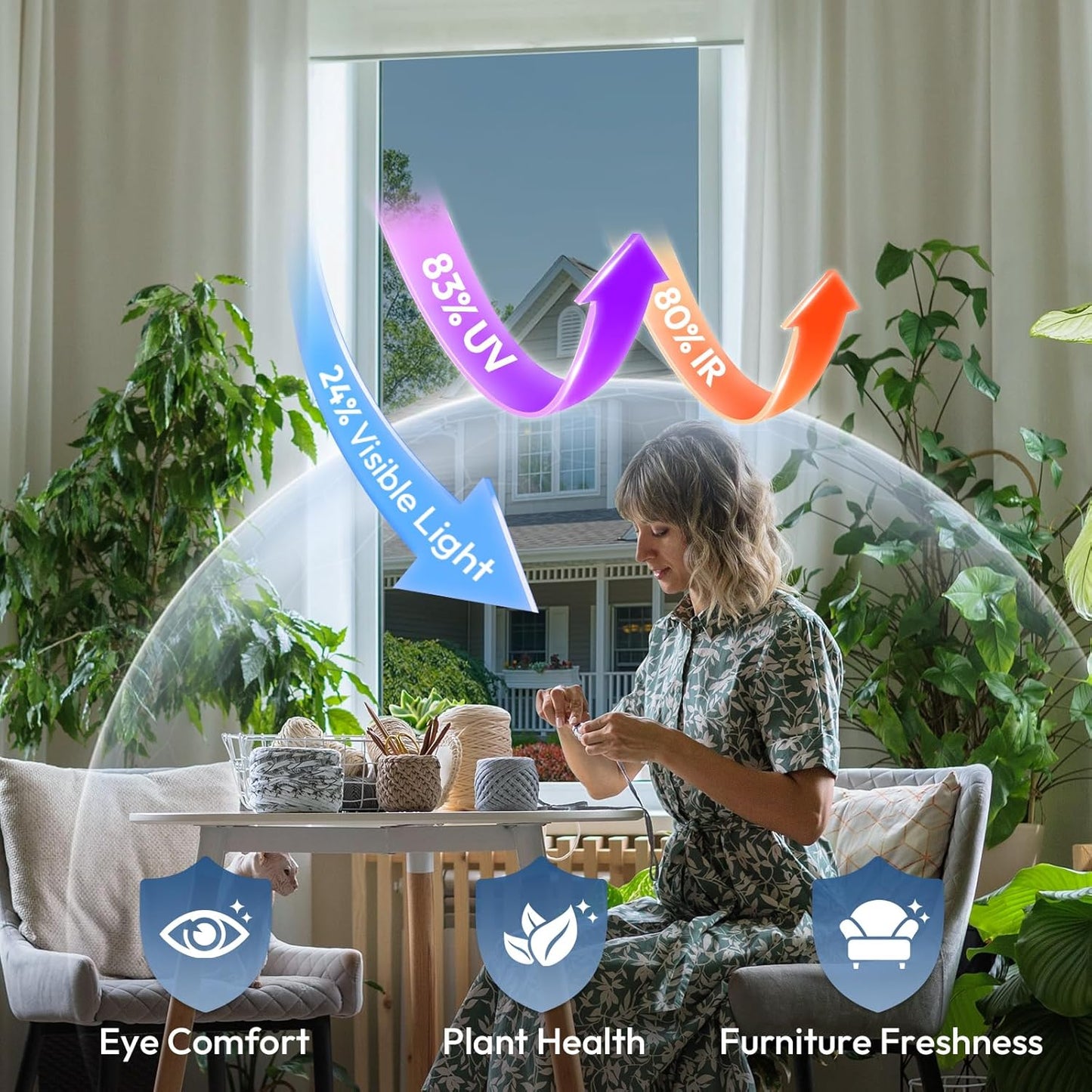 rabbitgoo Privacy Window Film Non Adhesive Frosted Glass Sun Blocking Self Static Cling Decorative for Home Kitchen Living Room, Removable and Reusable, 17.5 X 78.7 inches