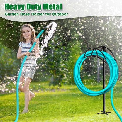 Gtongoko Garden Hose Holder for Outside 43" Heavy Duty Freestanding Water Hose Holder with 4 Stable Spikes Metal Hose Stand Holds Up to 150FT Hose & 44LB Detachable Hose Storage for Yard Lawn Patio