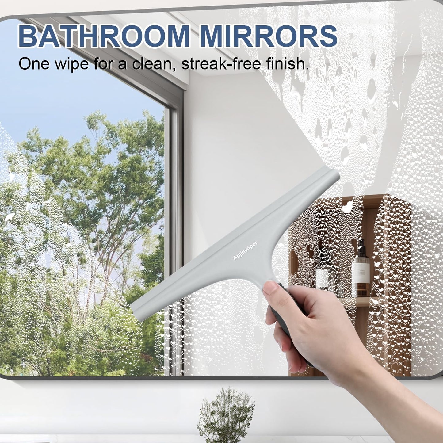Silicone Shower Squeegee for Glass Doors with Hook, Window Squeegee for Shower Doors, Kitchen, Mirrors and Tiles, Glass Squeegee Bathroom Shower(10 inch, Gray)