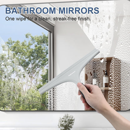 Silicone Shower Squeegee for Glass Doors with Hook, Window Squeegee for Shower Doors, Kitchen, Mirrors and Tiles, Glass Squeegee Bathroom Shower(10 inch, Gray)