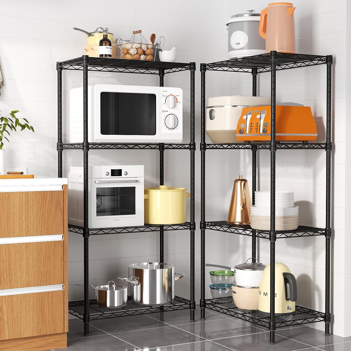 Golpart 4 Tier Adjustable Storage Shelves Metal Utility Shelf Wire Shelving Unit Organizer Rack for Home Kitchen Office Bathroom Pantry Room 12" D x 18" W x 44" H