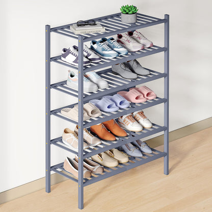 Smiry Bamboo Shoe Rack for Closet, 3 Tier Wooden Shoe Organizer, Stackable Wood Shoe Storage Shelf for Entryway, 14 Vertical Slats, One-piece Heavy-Duty Legs, 26.77"x11.02"x18.31", Natural