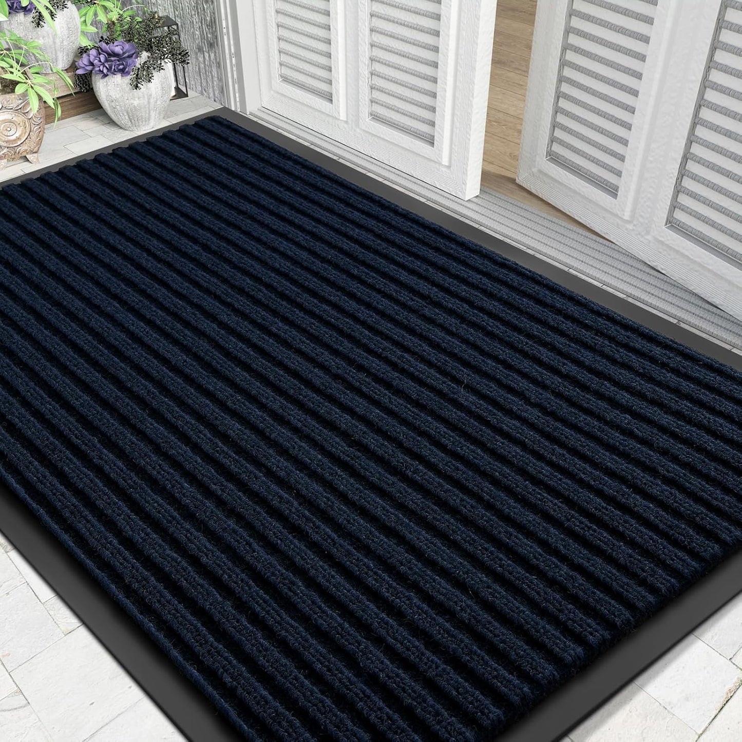 Yimobra Welcome Mat, Heavy Duty Sturdy Door Mats for Home Entrance Outdoor Indoor, Front Doormat for Outside Patio Floor Entry Porch Garage Office, Waterproof, Low Profile, 29.5x17, Black Grey