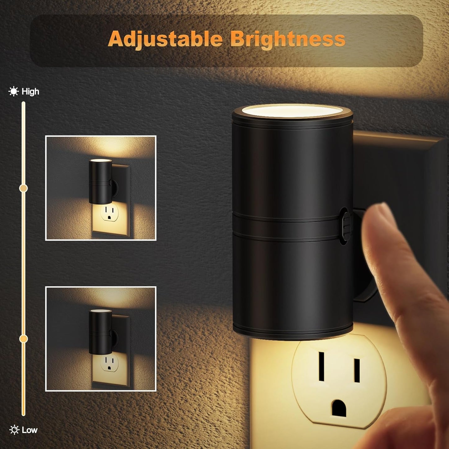 JandCase Motion Night Light, Rotating Night Lights Plug into Wall, 3 Colors 3000K-5000K-Amber, Dusk to Dawn & Motion Sensor, 3 Level Brightness Nightlight for Bathroom Bedroom Hallway [2 Pack]
