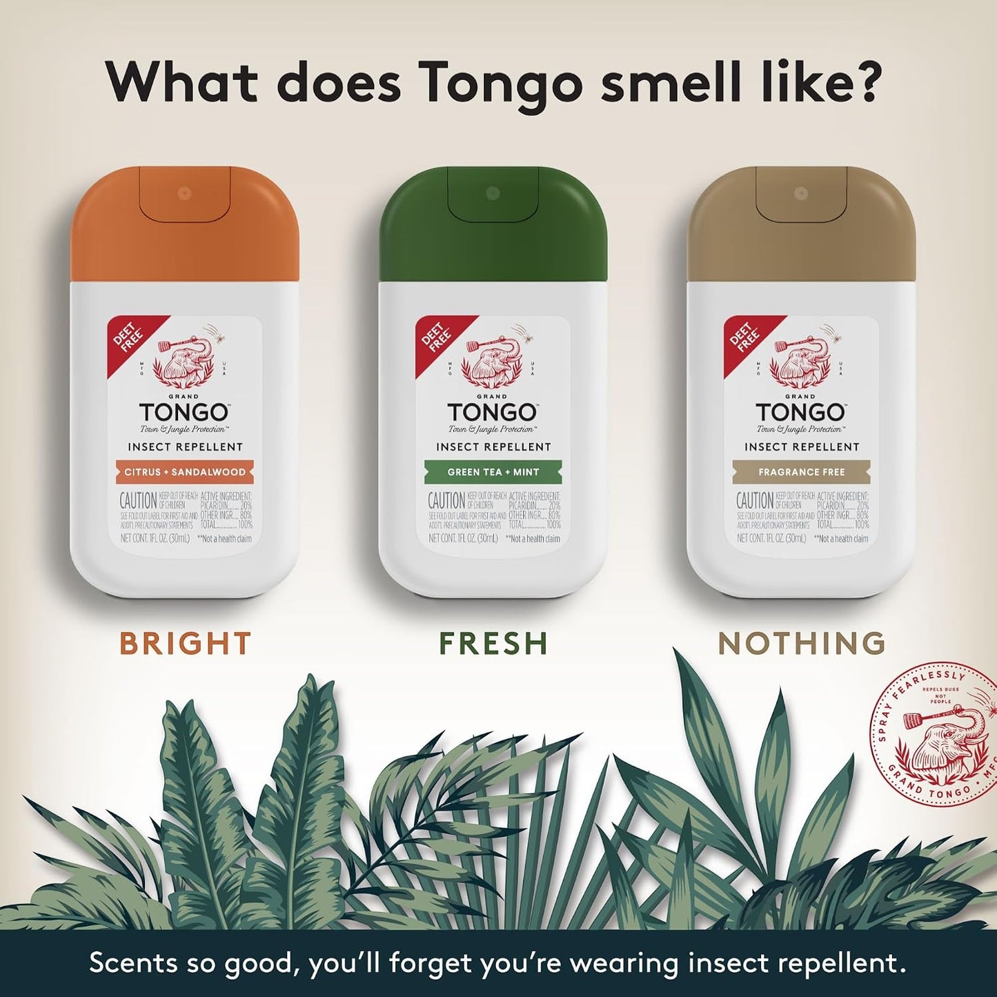 Grand Tongo DEET-Free Insect Repellent Spray, 12 Hour Mosquito Protection, Picaridin Pocket Pump Spray, 1 oz Travel Size, Citrus + Sandalwood, 3 Pack