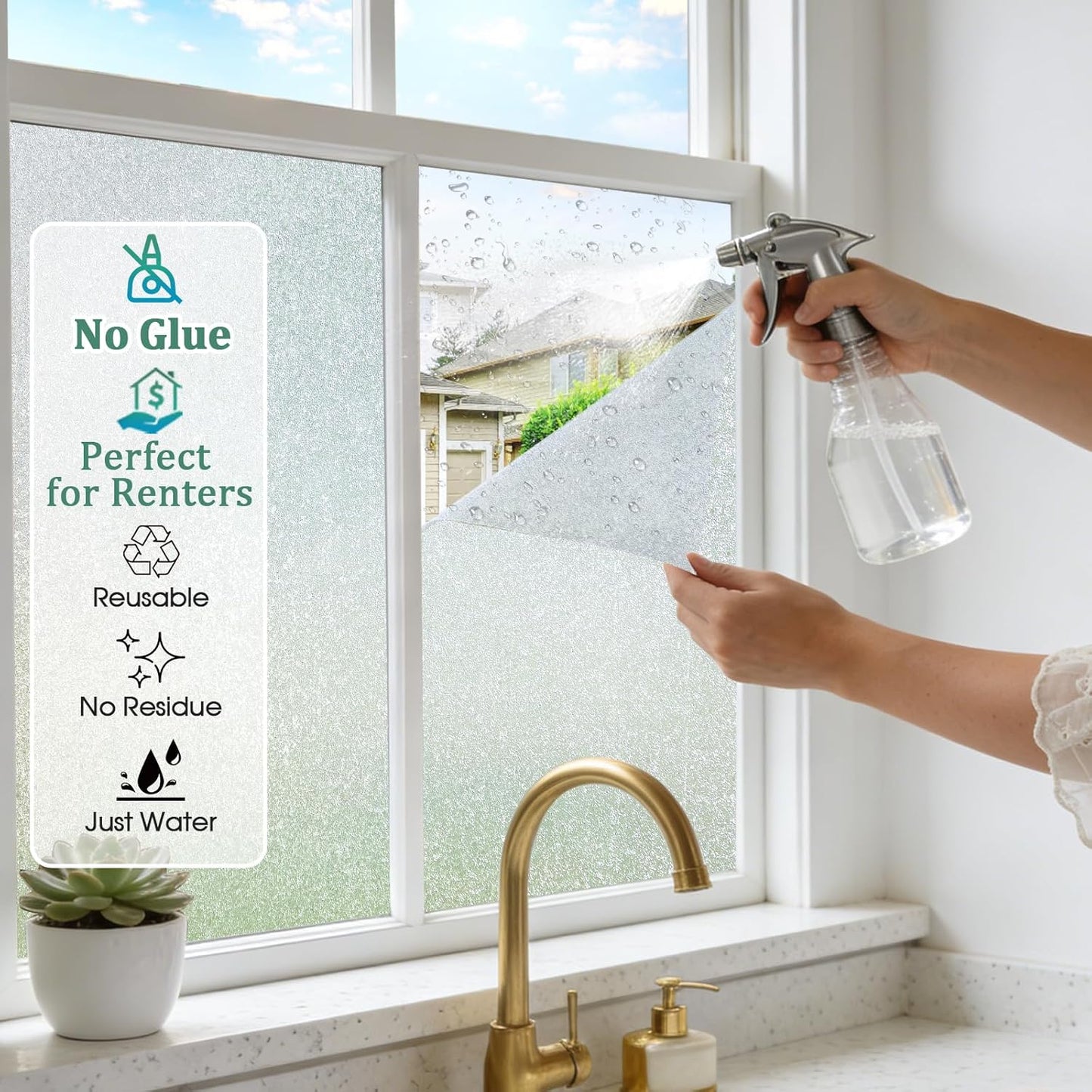 Coavas Frosted Glass Window Privacy Film, Opaque Static Cling No Glue Removable, UV & Heat Blocking Anti-Glare, Renter Friendly Decorative Covering for Bathroom Bedroom Door, 17.5 x 78.7 in