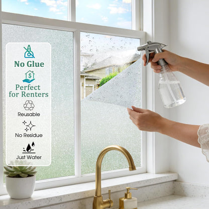 Coavas Frosted Glass Window Privacy Film, Opaque Static Cling No Glue Removable, UV & Heat Blocking Anti-Glare, Renter Friendly Decorative Covering for Bathroom Bedroom Door, 17.5 x 78.7 in