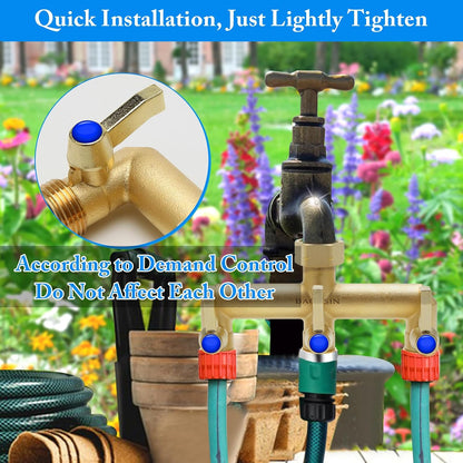 Brass Garden Hose Splitter, Hose y Splitter with Shutoff, Hose Splitter 2 Way Heavy Duty, Brass Y-Valve Water Garden Hose Adapter 2-Way Y-Valve 3/4" GHT Threads