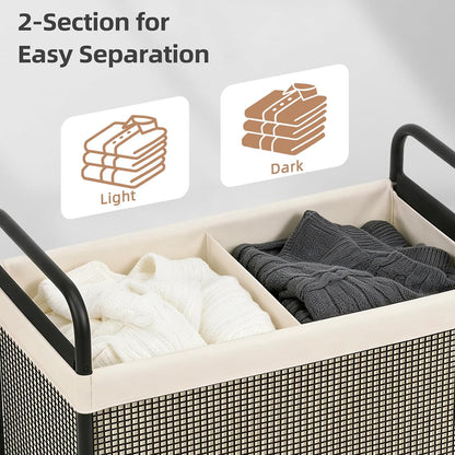 STORAGE MANIAC Rolling Laundry Hamper with Wheels 3-Section Laundry Sorter Rolling Laundrys Basket on Wheels with Removable Bag Clothes Hamper Laundrys Organizer Cart Bathroom Bedroom 120L Beige