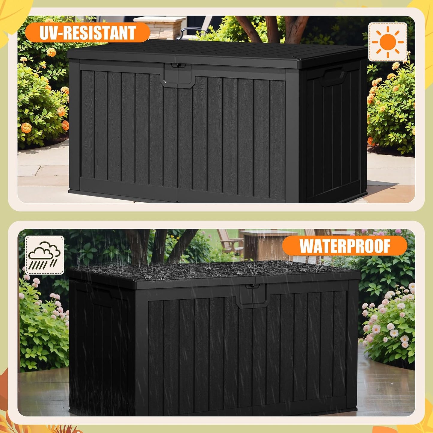 Devoko 30 Gallon Resin Deck Box Waterproof Outdoor Storage Box for Patio Furniture Pool Accessories Indoor Storage for Cushion Garden Tools (30 Gallon, Black)