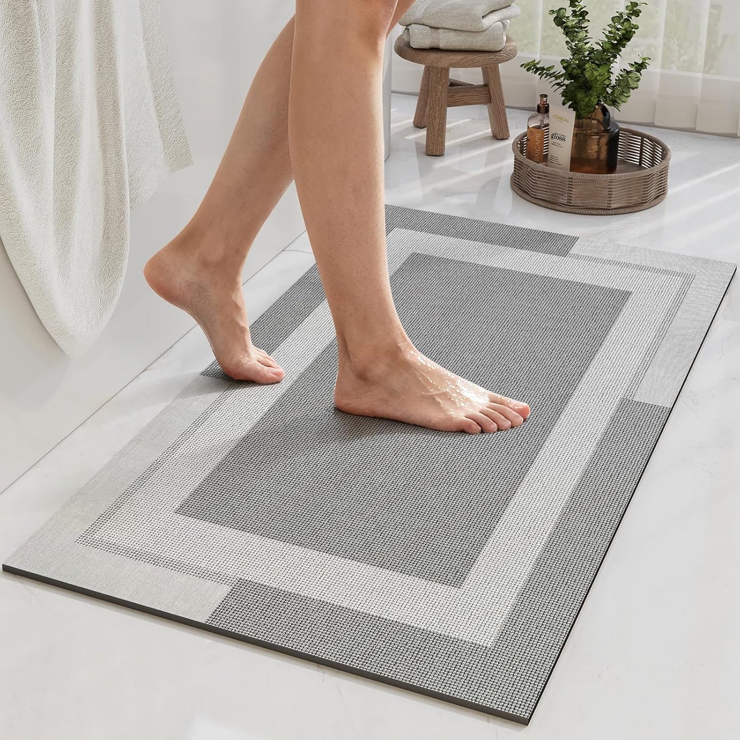 YDKGL Non Slip Bath Mat, Rubber Backing Ultra Thin Bathroom Rugs Fit Under Door Quick Dry Super Absorbent Washable Bath Rug Shower Mat for Bathroom Floor Bathtub Shower Sink, Easy Care Blue 16"x 24"