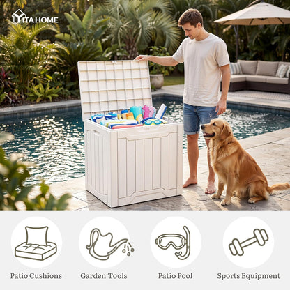 YITAHOME 134 Gallon Large Deck Box | Waterproof Resin Outdoor Storage Box with Lock, Doubles as 2-Person Bench Seating for Patio Furniture Cushions,Garden Tools &