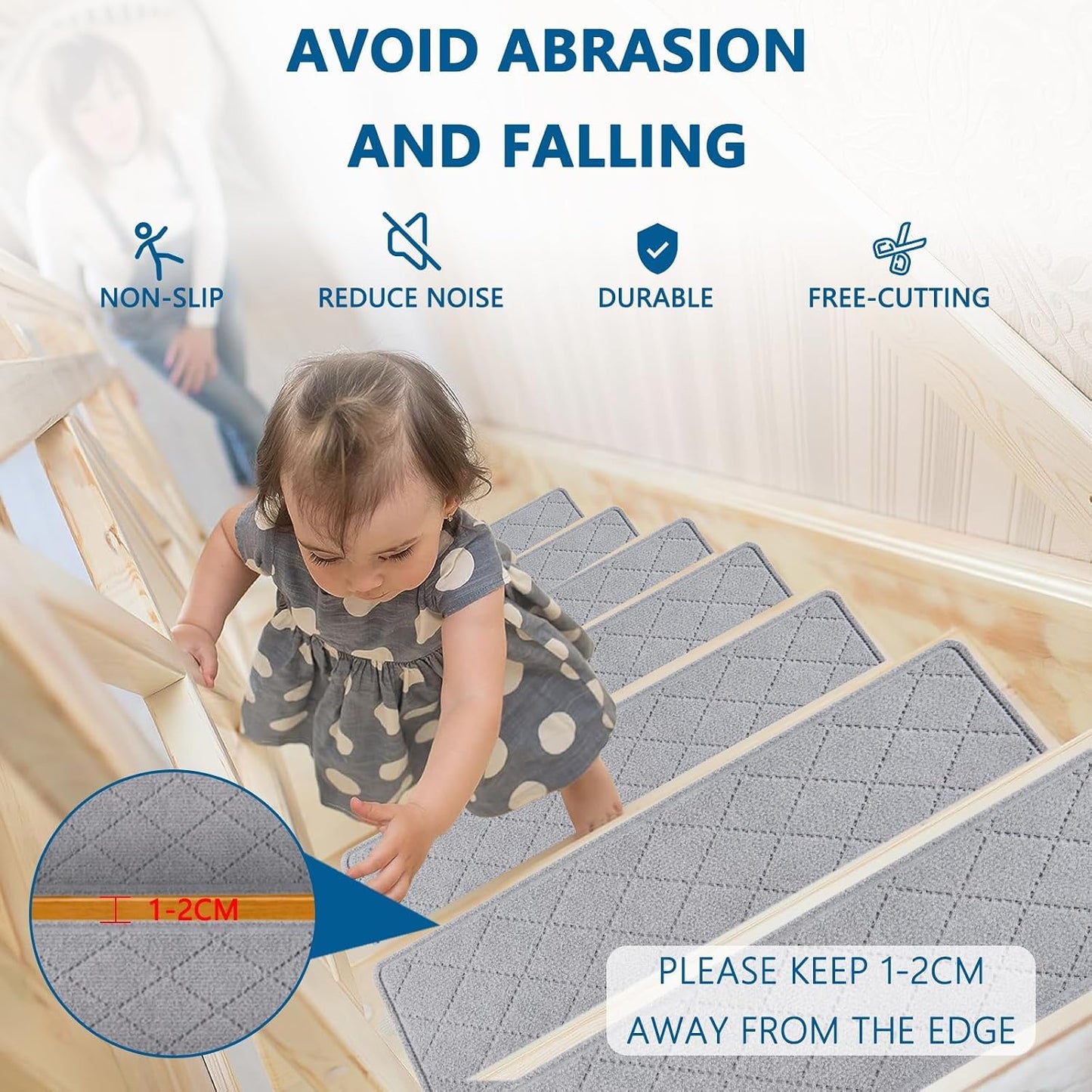 KOOTETA Stair Treads for Wooden Steps Indoor, 15 Pack 8" X 30" Non Slip Carpet Stair Treads with Reusable Adhesive for Kids Elders and Dogs, Surface Polyester TPR Backing Stair Runner Rugs, Dark Grey