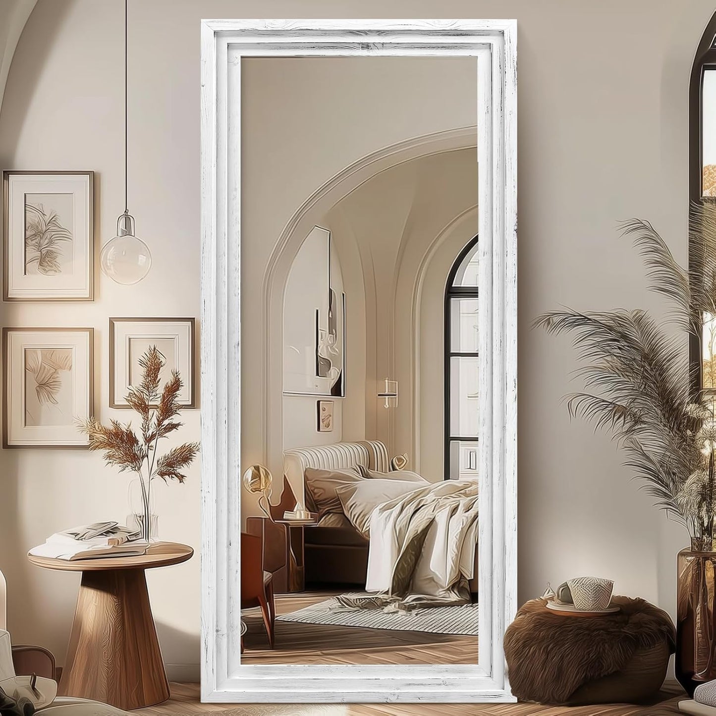 65"x22" Full Length Mirror Solid Wood Frame Floor Mirror with Stand for Living Room, Bedroom Hanging Standing or Leaning, Brown