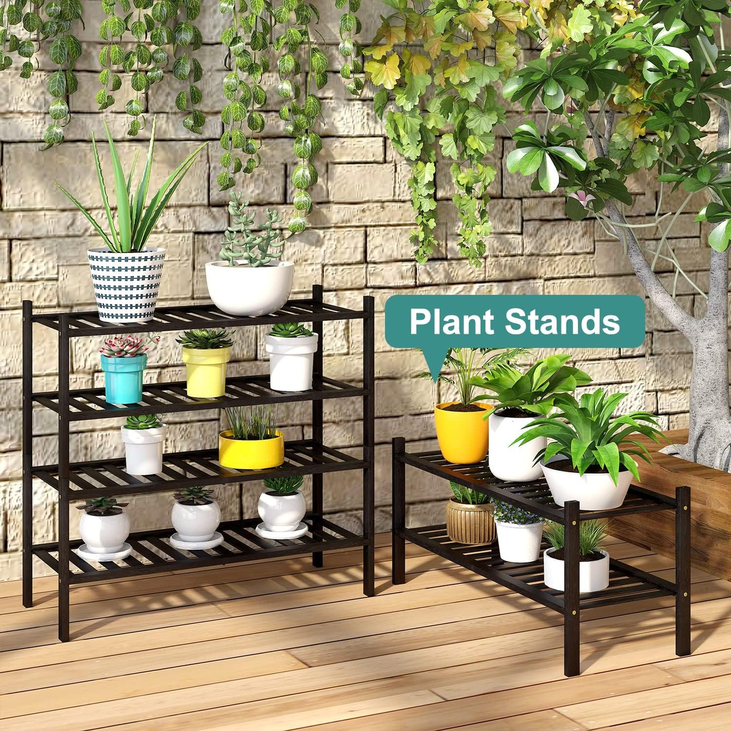 viewcare 3-Tier Black Bamboo Shoe Rack for Entryway, Stackable | Foldable | Natural, Shoe Shelf Storage Organizer for Hallway Closet, Free Standing Shoe Racks for Indoor Outdoor