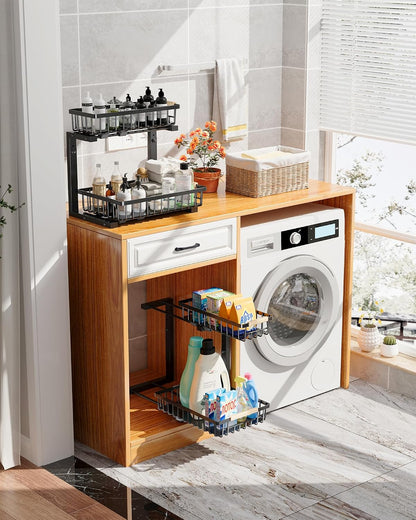 Under Sink Organizer Storage for Families: Pull Out Storage Undersink Organizers Drawer Cabinet - Sliding 2 Tier Rack Metal Organization Under Counter Kitchen Bathroom for Homemakers(White,1 Pack)