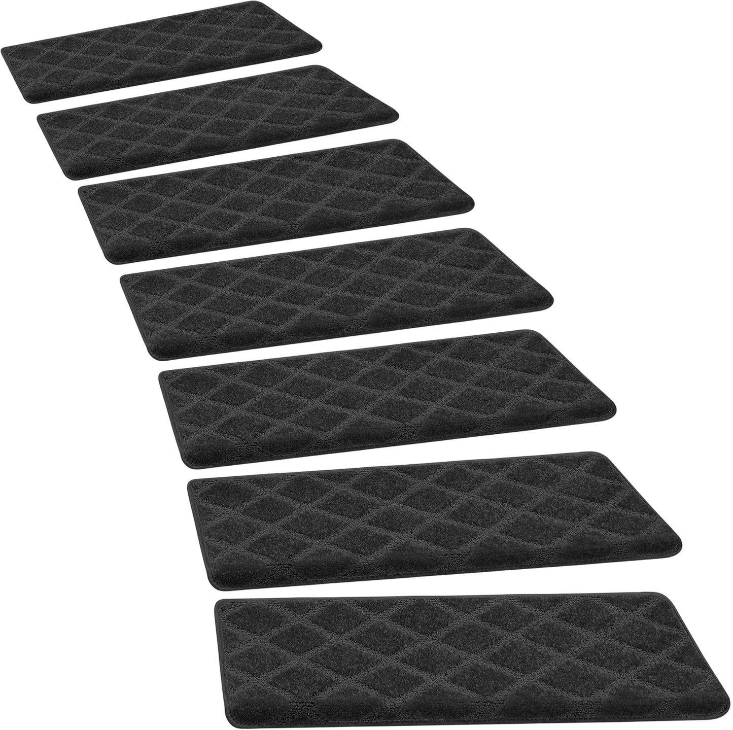 PURE ERA Carpet Stair Treads Tape Free Non Slip Indoor Stair Carpet Stair Protectors Pet-Friendly Non-Slip Skid Resistant Washable Reusable 8" x 30"(2 Pieces,Black)