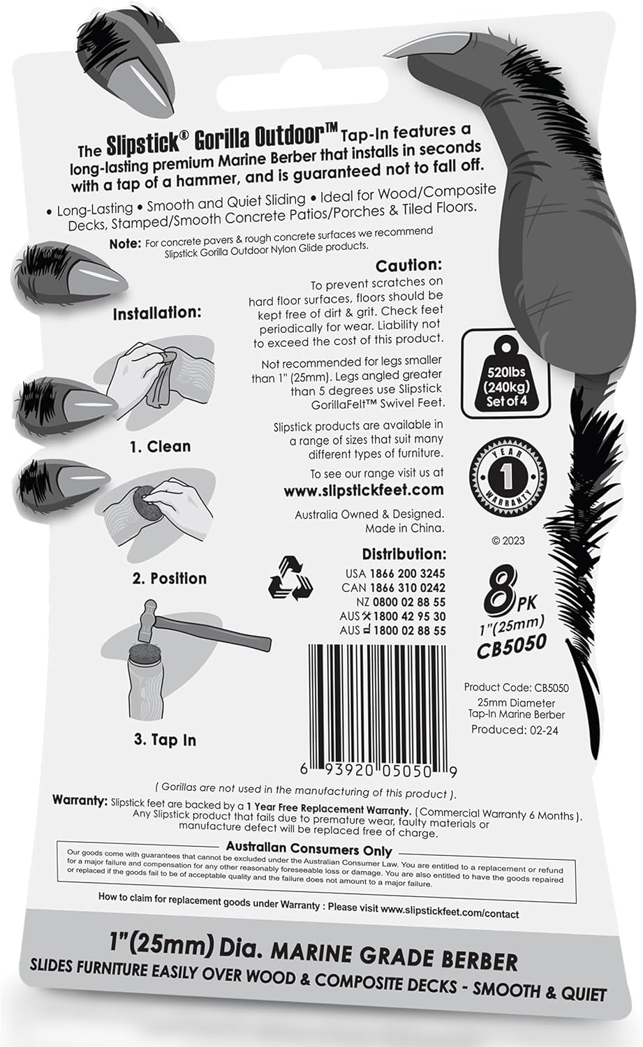 GorillaFelt Chair Leg Floor Protectors/Felt Chair Glides (Set of 16) Tap-On Felt Furniture Pads Guaranteed to Stay On, 1 Inch Round Chair Sliders