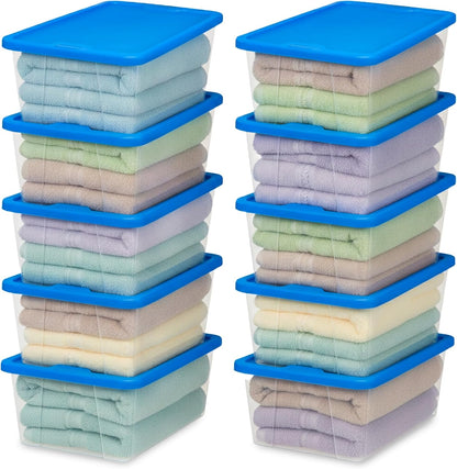 HOMZ 2-Pack Snaplock, Small Clear Plastic Storage Organizer Bins w/ Lids, 28 Quart, Gray - Stackable Container Boxes for Bedroom, Bathroom, Garage, and Office Organization