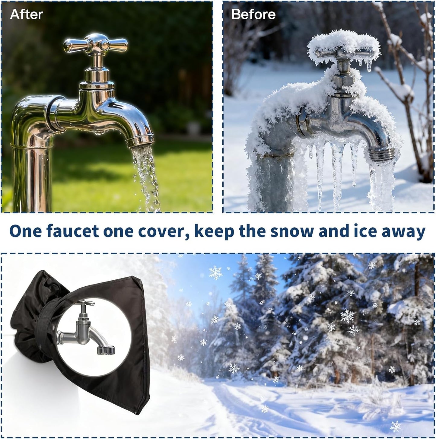 Outdoor Faucet Covers for Winter Freeze Protection,6.7" W x 8.3" H Outside Garden Faucet Socks for Winter Waterproof Reusable Hose Bibs Insulated Spigot Cover, 6 Pack Black