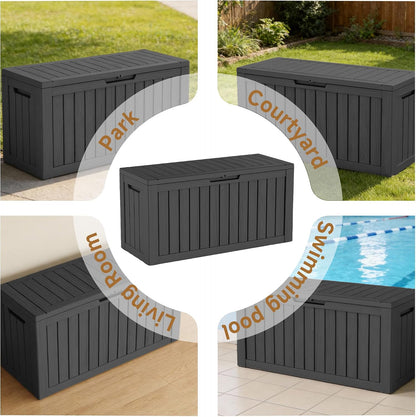 DRATO 180 Gallon Outdoor Storage Box, Large Waterproof Deck Box, Lockable Resin Storage Container with Reinforced Support for Patio Cushions, Garden Tools, UV-Resistant Outdoor Chest（Black，180 Gallon）