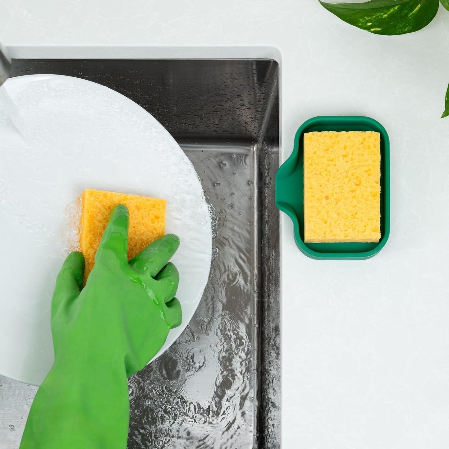 Zulay Kitchen (9x3.5in) Sponge Holder for Kitchen Sink - Flexible Heavy-Duty Multipurpose Sink Caddy - Counter Organizer for Kitchen, Bathroom, Makeup, Trinkets & More! (Grey)