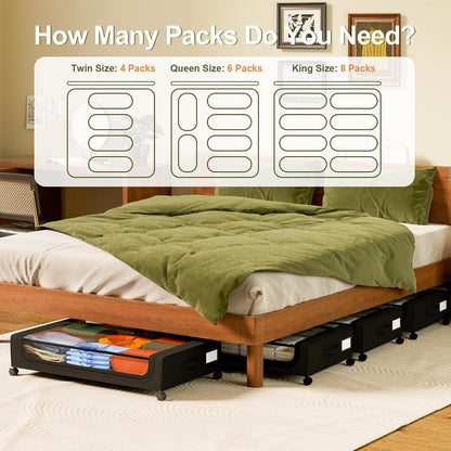 GoMaihe Under Bed Storage with Wheels: 48L Underbed Storage Containers with Lids - Rolling Bins for Shoes Clothes in Dorm Bedroom - Metal Drawers Easy Pull-out Grey 2-Pack