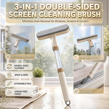 3-in-1 Double-Sided Window Screen Cleaning Brush - Sided Window Glass Cleaner,Built-in Crevice Brush, Multifunctional for Home, Office & Car Screens