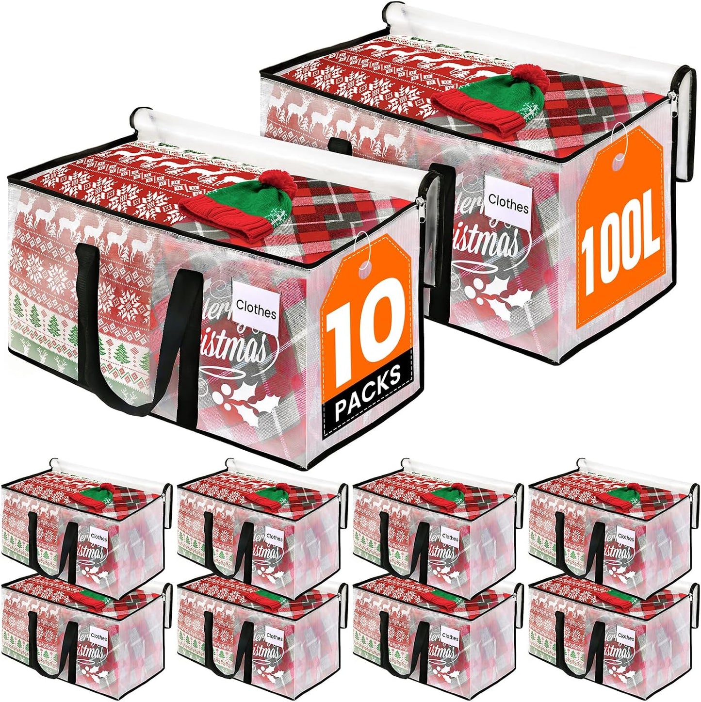 RoomHacks Heavy Duty Clear Moving Bags with Reinforced Handle and Double Zipper, Storage Totes, Packing Bags Alternative to Moving Essential and Supplies Box, Clear, Large, 6 Packs