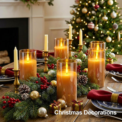 5plots Glass Battery Operated White Flameless Candles with Remote Timer, 3D Wick Real Wax Pillar Led Candles Warm Flickering Light for Indoor Home, Halloween, Christmas Decor, Set of 3, D3 x H4 5" 6"