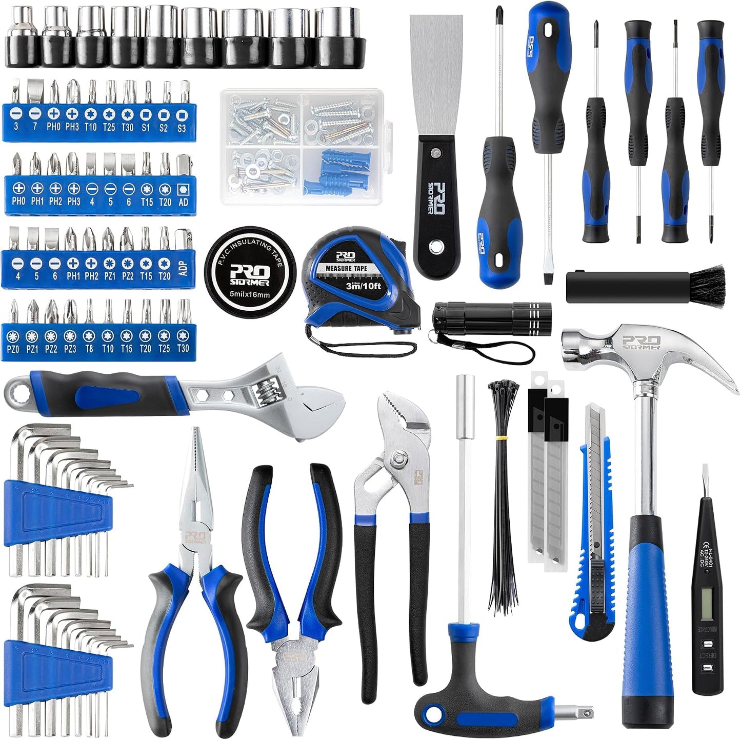 Prostormer 229-Piece Household Tool Set, Basic Home Tool Kit | All-purpose Tools with Tool Box for Home Repair, Furniture Fitting, Crafting & DIY Projects