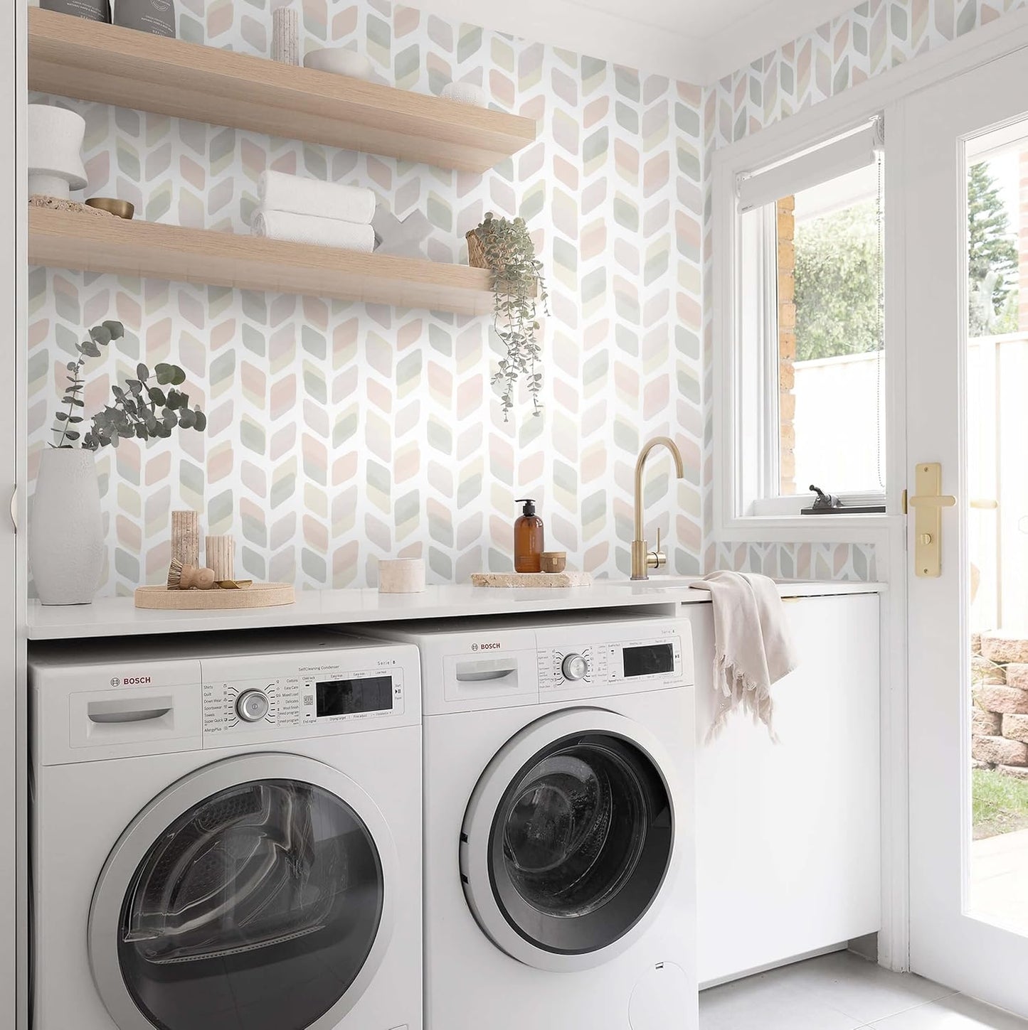 Boho Wallpaper Neutral Peel and Stick Wallpaper 78.7"x17.3" Geometric Wall Paper Beige and White Contact Paper Textured Removable Vinyl Waterproof for Bedroom Farmhouse Kitchen Bathroom