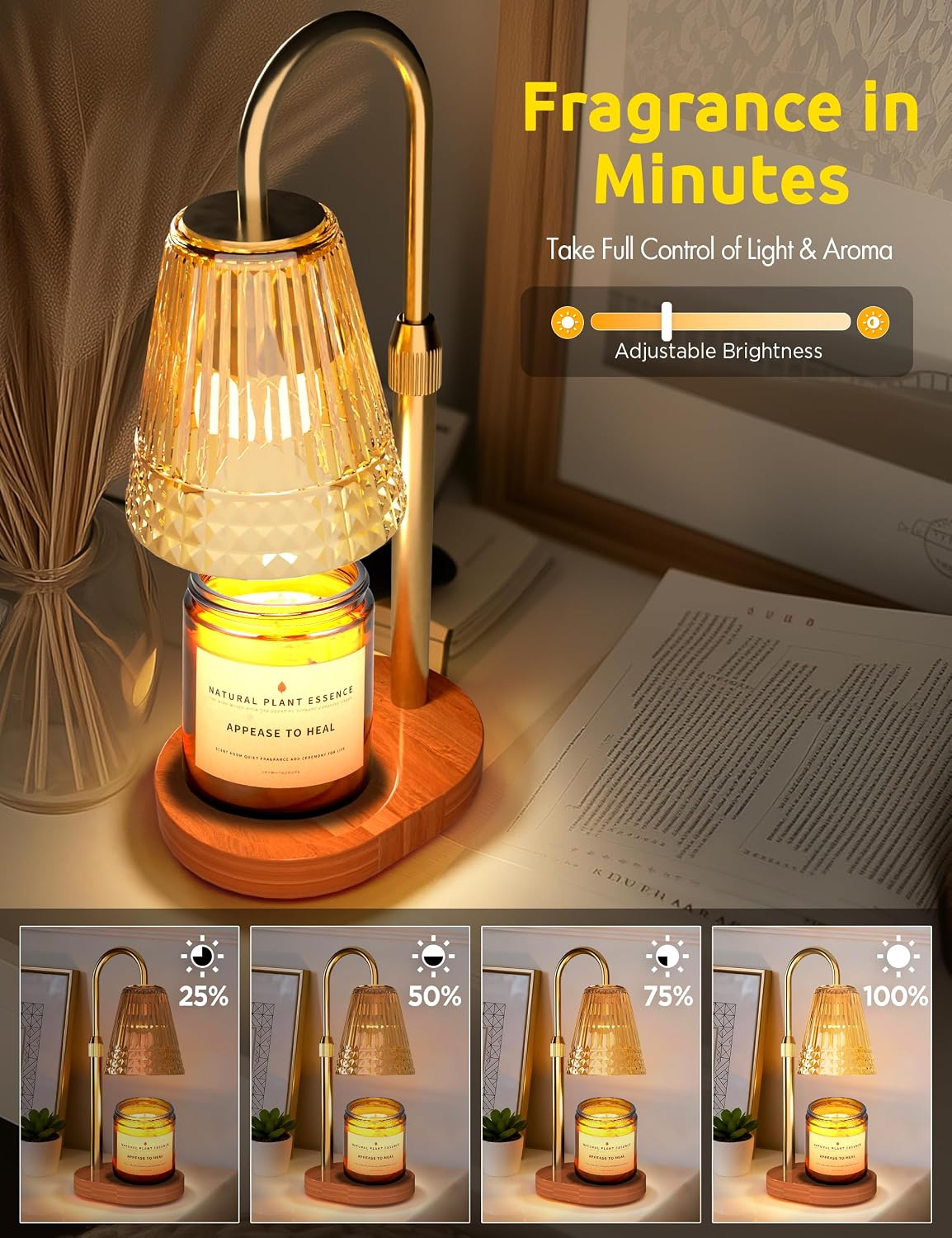 Candle Warmer Lamp with Timer and Dimmer, Flameless Wax Warmer for Scented Jar Candles, Height Adjustable Table Lamp, Cozy Home Decor for Bedroom Living Room, Aesthetic Gift for Women