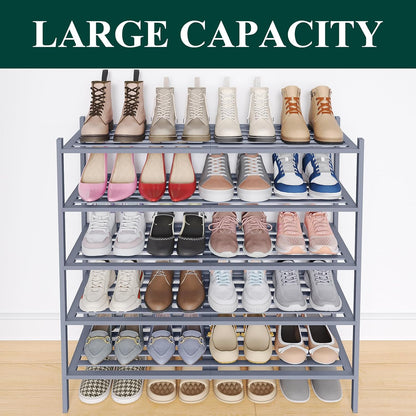 Smiry Bamboo Shoe Rack, 3 Tier Free Standing Wooden Shoe Organizer, Stackable Wood Shoe Storage Shelf for Closet, Entryway, 5 Horizontal Slats, 26.8"x11"x18.3", Natural