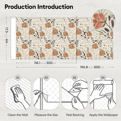 17"x118" Peel and Stick Wallpaper for Renter Friendly, Removable Wallpaper Peel and Stick, Self-Adhesive Textured Contact Paper for Walls, Cabinets, Countertops(Morning Song of Flowers)