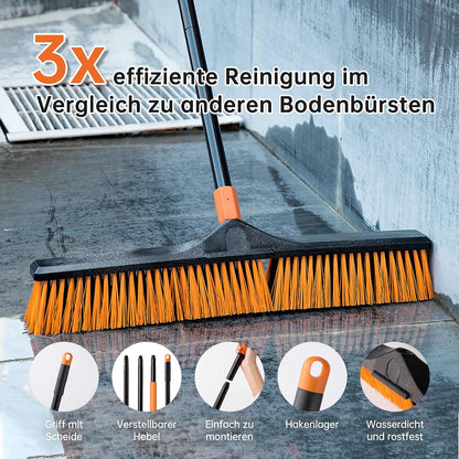 CLEANHOME 24”Push Broom Brush for Floor Cleaning with 65” Long Handle and Stiff Bristles, Heavy Duty Brush for Shop, Deck, Garage, Concrete,Indoor and Outdoor Broom,Orange