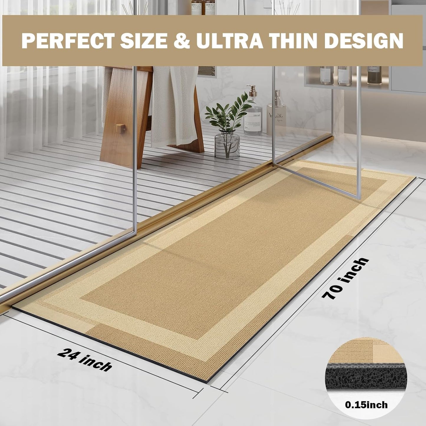 YDKGL Non Slip Bath Mat, Rubber Backing Ultra Thin Bathroom Rugs Fit Under Door Quick Dry Super Absorbent Washable Bath Rug Shower Mat for Bathroom Floor Bathtub Shower Sink, Easy Care Blue 16"x 24"