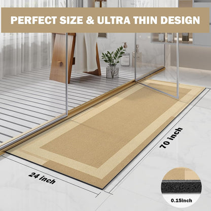YDKGL Non Slip Bath Mat, Rubber Backing Ultra Thin Bathroom Rugs Fit Under Door Quick Dry Super Absorbent Washable Bath Rug Shower Mat for Bathroom Floor Bathtub Shower Sink, Easy Care Blue 16"x 24"