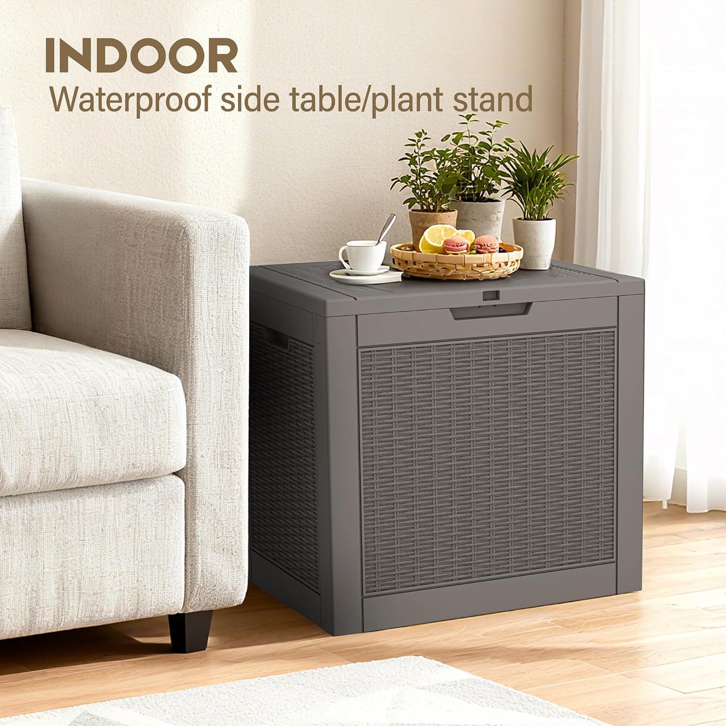Outdoor Storage Box, 45 Gallon Deck Box with Lockable Lid, Waterproof Resin Storage Bin for Cushions, Garden Tools, Patio Furniture, Grey